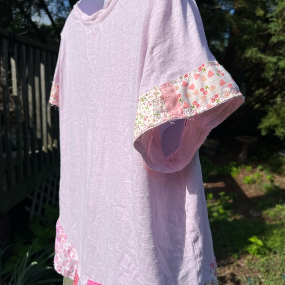 Upcycled Reworked Patchwork Distressed Cotton Short Sleeve T-Shirt Top size XL - Picture 8 of 9